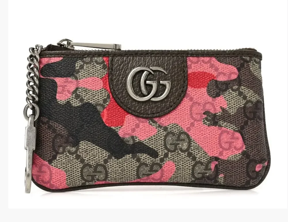 Gucci GG Supreme Pink Red Camo Key Case Key Pouch Double G NWT Full Set